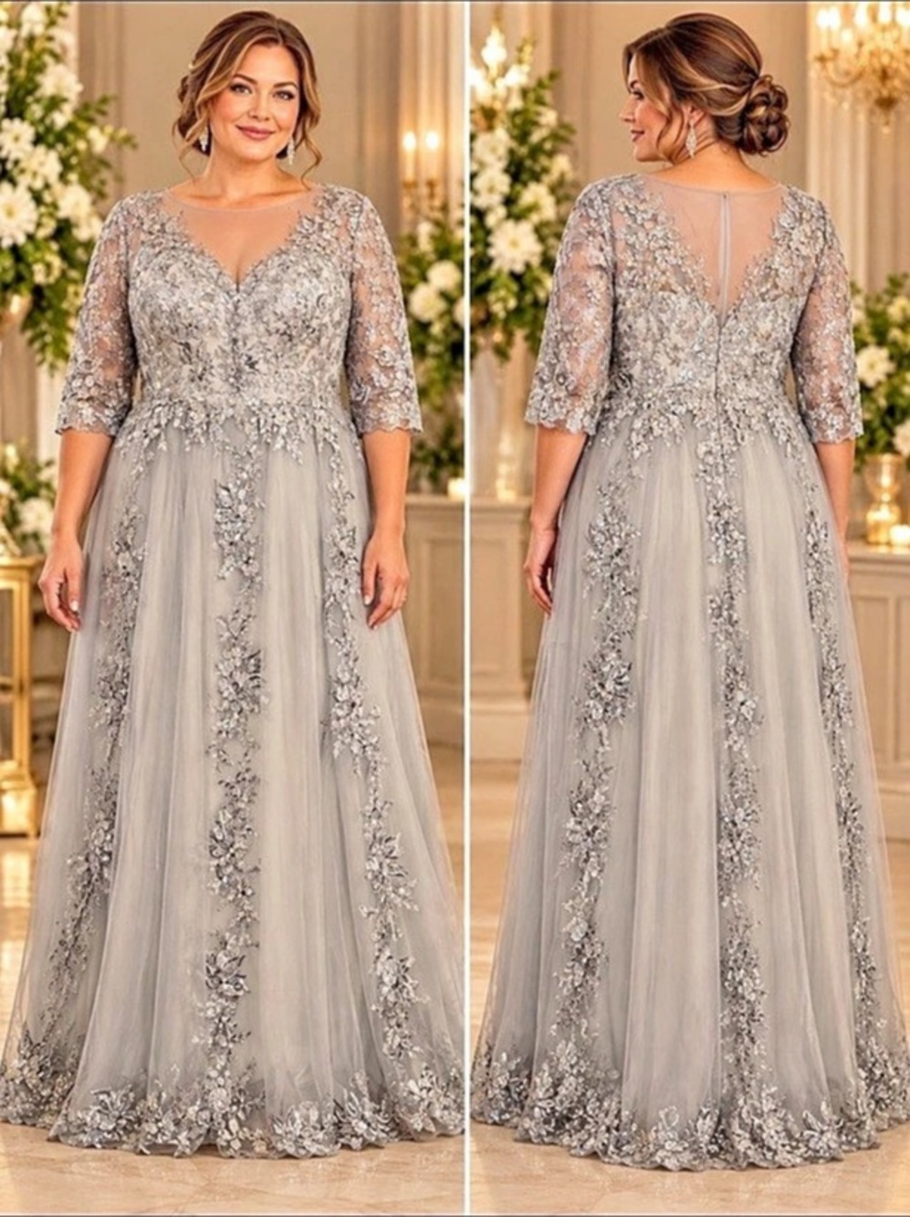 Embellished Maxi Dress in Gray New
